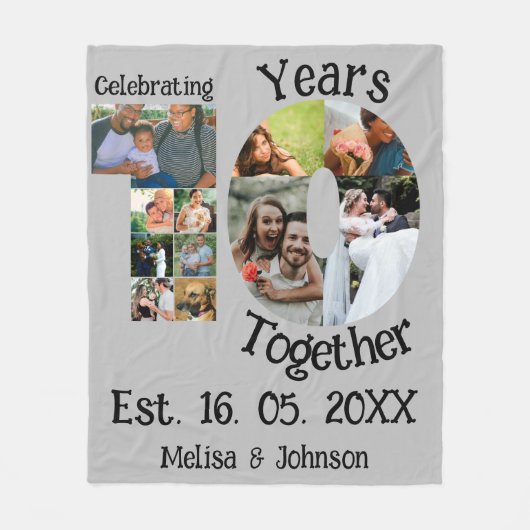 カスタム創立10周年記念11写真結婚コラージュ フリースブランケット (正面)