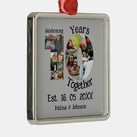 カスタム創立10周年記念11写真結婚コラージュ メタルオーナメント (右)