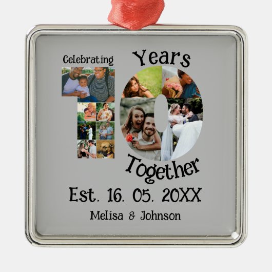 カスタム創立10周年記念11写真結婚コラージュ メタルオーナメント (正面)