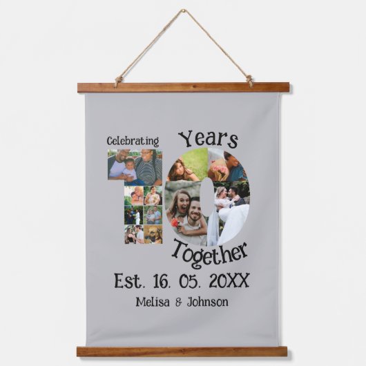 カスタム創立10周年記念11写真結婚コラージュ 吊り下げ型タペストリー (正面)