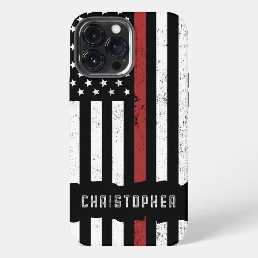 カスタム動揺して薄い赤線の消防 iPhoneケース (裏面)