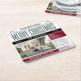 カスタム北極新聞クリスマス写真 スクエアペーパーコースター