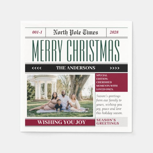 カスタム北極新聞クリスマス写真 スタンダードカクテルナプキン (正面)