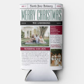 カスタム北極新聞クリスマス写真 スリム缶クーラー (正面)