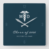 カスタム医医ブルーカドゥーセスシンボル事務所 スクエア壁時計 (正面)