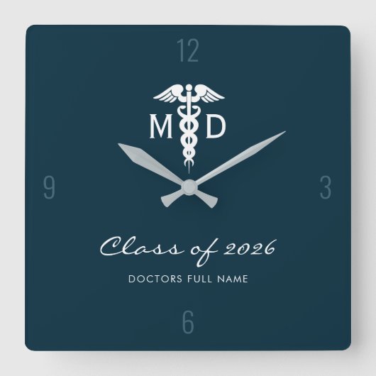 カスタム医医ブルーカドゥーセスシンボル事務所 スクエア壁時計 (正面)
