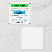 カスタム医療用アラート エピペン カード (正面/裏面)