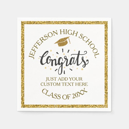カスタム卒業おめでとう20XXの卒業金ゴールド スタンダードカクテルナプキン (正面)