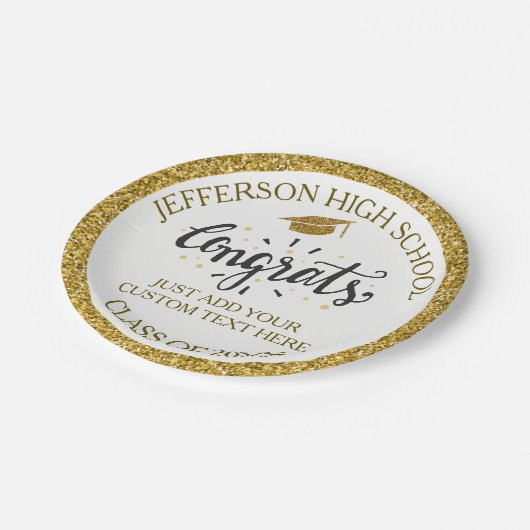 カスタム卒業おめでとう20XXの卒業金ゴールド ペーパープレート (アングル)