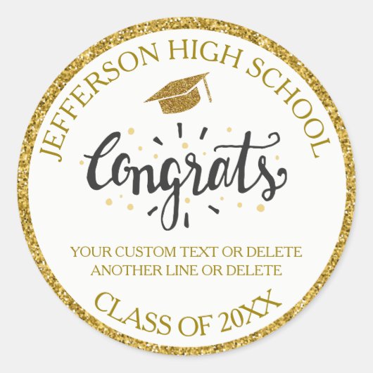 カスタム卒業おめでとう20XXの卒業金ゴールド ラウンドシール (正面)