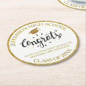 カスタム卒業おめでとう20XXの卒業金ゴールド ラウンドペーパーコースター (アングル)