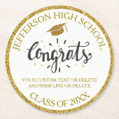 カスタム卒業おめでとう20XXの卒業金ゴールド ラウンドペーパーコースター (正面)