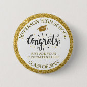 カスタム卒業おめでとう20XXの卒業金ゴールド 缶バッジ (正面)