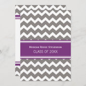 カスタム卒業パーティー招待状パープルシェブロン 招待状 (正面/裏面)