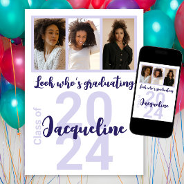 カスタム卒業パープルスクリプト写真コラージュ 招待状