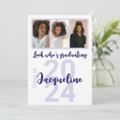 カスタム卒業パープルスクリプト写真コラージュ 招待状 (スタンド正面)