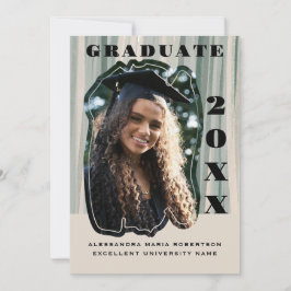 カスタム卒業ベージュの緑ストライプの 案内状