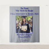 カスタム卒業写真ネイビーブルーバックドランドバナー タペストリー (正面)