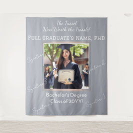 カスタム卒業写真パールブルーシルバーバック タペストリー