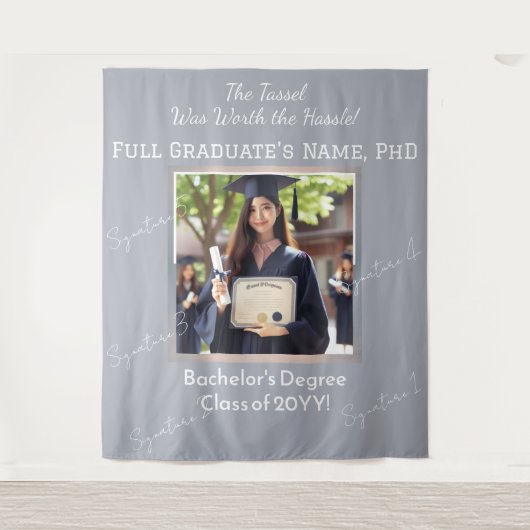 カスタム卒業写真パールブルーシルバーバック タペストリー (正面)