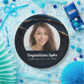カスタム卒業写真マーブルアガテブルー ペーパープレート (パーティー)