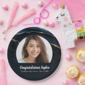 カスタム卒業写真マーブルアガテブルー ペーパープレート (パーティー)