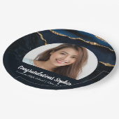 カスタム卒業写真マーブルアガテブルー ペーパープレート (アングル)