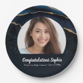 カスタム卒業写真マーブルアガテブルー ペーパープレート (正面)