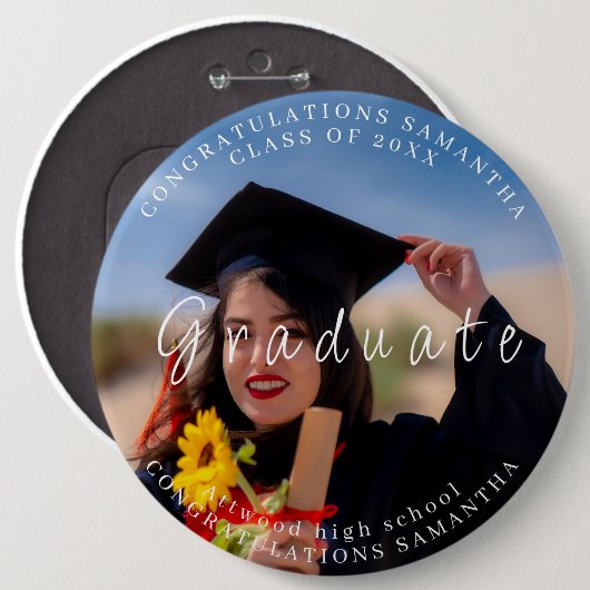 カスタム卒業写真文字丸ボタン 缶バッジ (正面&裏面)