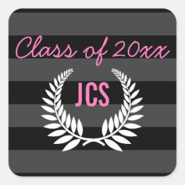 カスタム卒業切手，白黒モノグラム スクエアシール