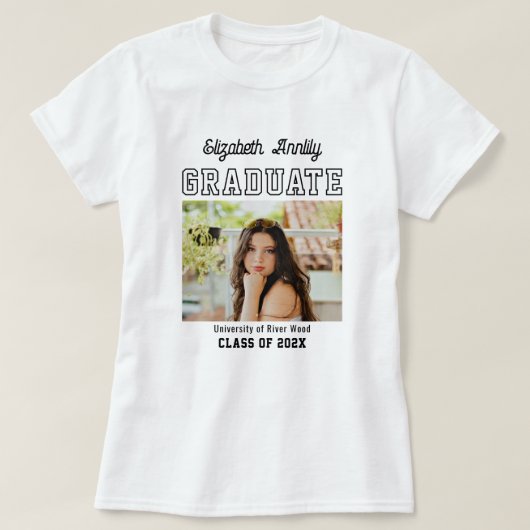 カスタム卒業年写真 赤 カレッジ Tシャツ (デザイン正面)