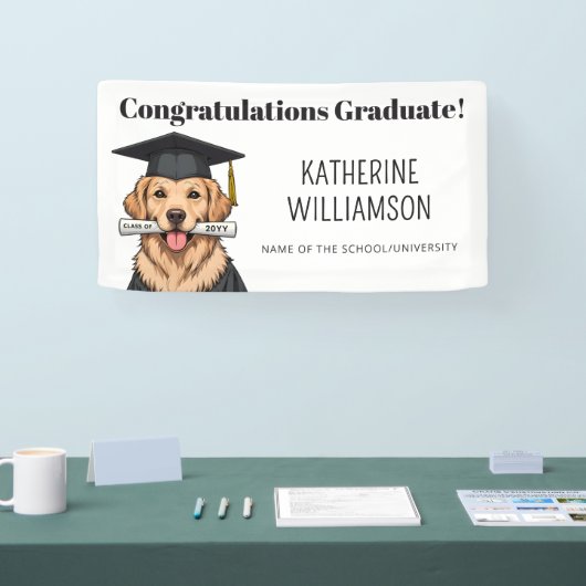 カスタム卒業式かわいいゴールデンレトリエバードッグ 横断幕 (トレードショー)