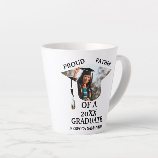 カスタム卒業式タッセル写真誇りを持った父 カフェラテマグ (右アングル)