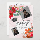 カスタム卒業式パーティー水彩花写真 招待状 (正面/裏面)