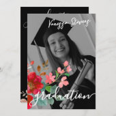 カスタム卒業式パーティー水彩花写真 招待状 (正面/裏面)