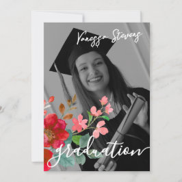 カスタム卒業式パーティー水彩花写真 招待状