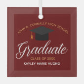 カスタム卒業式マルーン金ゴールド卒業クリスマス ガラスオーナメント (正面)