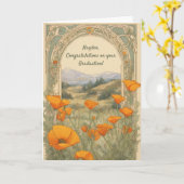 カスタム卒業式ヴィンテージフローラポピーアールヌーボー カード (黄色い花)