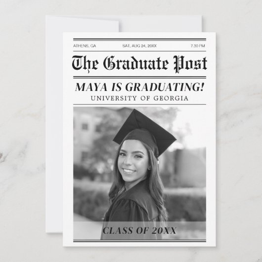 カスタム卒業新聞カバーパーティの招待状 招待状 (正面)