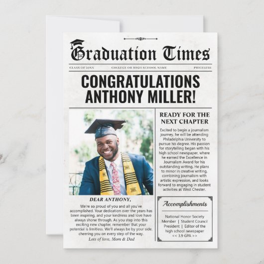 カスタム卒業新聞ユニーク卒業カード シーズンカード (正面)