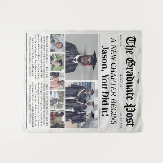 カスタム卒業新聞卒業式バナーパーティー タペストリー (正面(横))