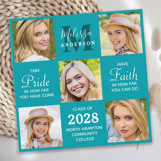 カスタム卒業生5写真部撮影ティール(緑がかった色)卒業 招待状