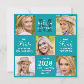 カスタム卒業生5写真部撮影ティール(緑がかった色)卒業 招待状 (正面)