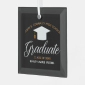 カスタム卒業高校卒業記念ブラック金ゴールド ガラスオーナメント (正面左)