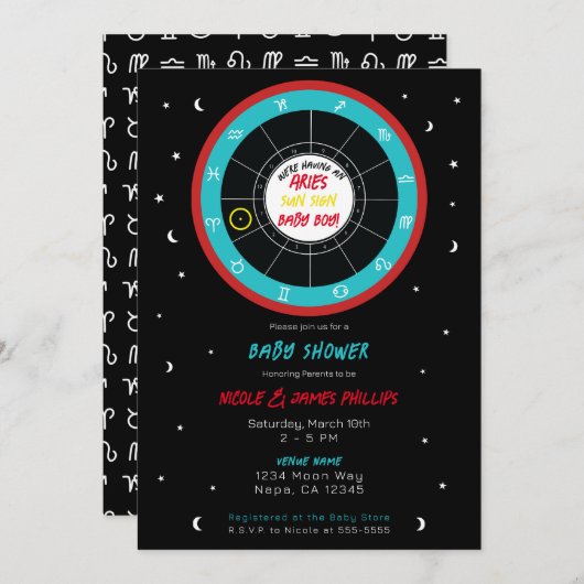 カスタム占星術十二星座太陽記号ベビーシャワー 招待状 (正面/裏面)
