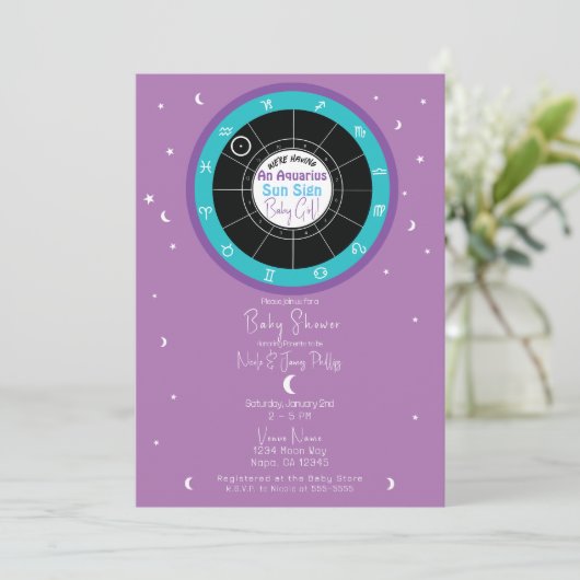 カスタム占星術〔占星術の〕十二宮図サンサインベビーシャワー 招待状 (スタンド正面)