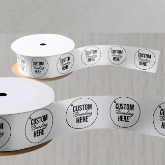 カスタム印刷ビジネスのロゴ（白） サテンリボン