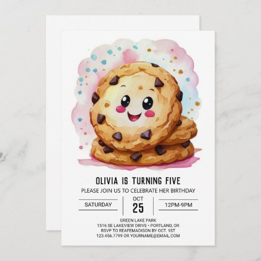 カスタム印刷可能なピンクCookie誕生日 招待状 (正面/裏面)