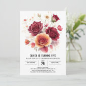 カスタム印刷可能ブルゴーニュフローラ誕生日 招待状 (スタンド正面)