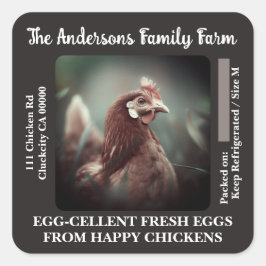 カスタム卵カートンラベル鶏写真テンプレート スクエアシール